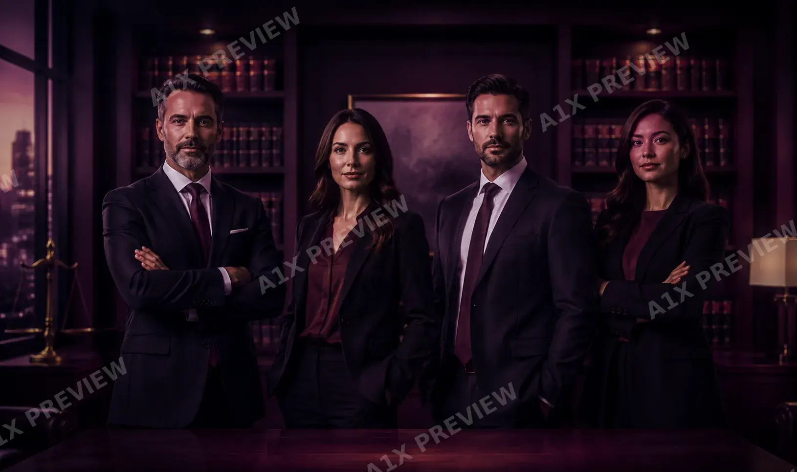Four attorneys standing together in the firm's office